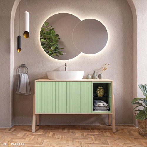 πιπλο μπάνιου Palette 100cm πράσινο με ξύλινο πάγκο και επιτραπέζιο νιπτήρα